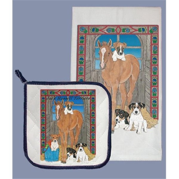 Pipsqueak Productions Pipsqueak Productions DP861 Dish Towel and Pot Holder Set - Jack Russell Terrier & Horse DP861